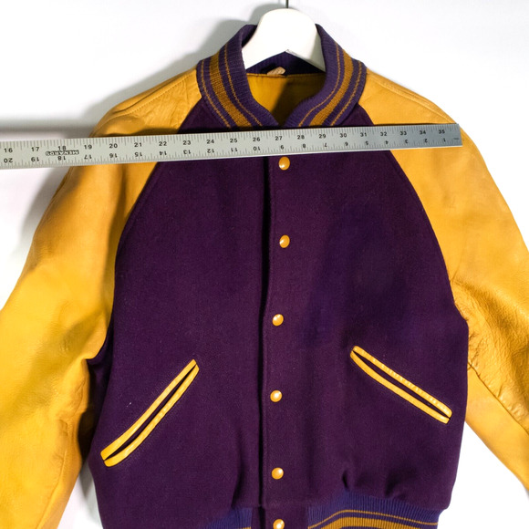 VTG 1960s Butwin Purple Gold Leather & Wool Letterman Jacket 42 - Picture 14 of 16